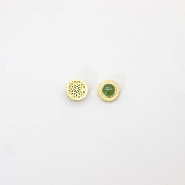 bezel bead, round bead, sun flower bead, nephrite bead, green bead, sterling silver bead, gild bead, golden bead - Image 3