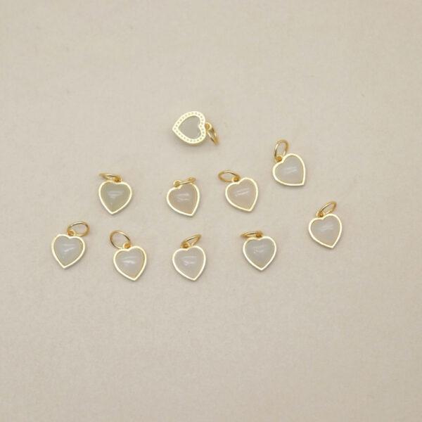 bezel charm, heart charm, nephrite bead, white bead, sterling silver bead, gild bead, golden bead - Image 3