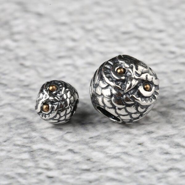 owl bead, bird bead, ball bead, spacer bead, s925 sterling silver, silver bead, oxidized silver bead - Image 3