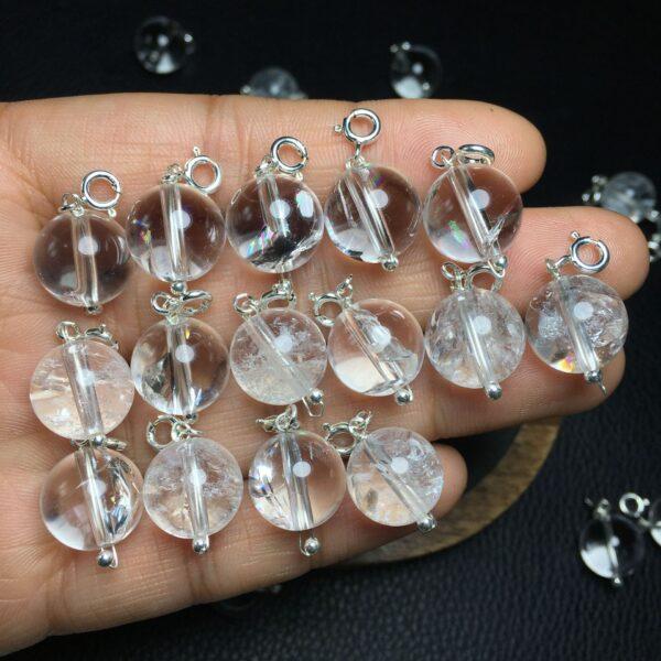 clear quartz charm, ball charm, white bead, sterling silver charm - Image 3