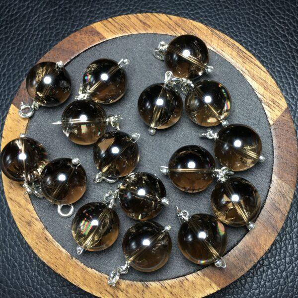 smoky quartz charm, ball charm, gray bead, clear bead, sterling silver charm - Image 3