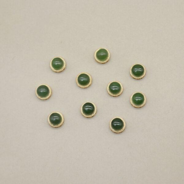 bezel bead, round bead, nephrite bead, green bead, sterling silver bead, gild bead, golden bead - Image 3