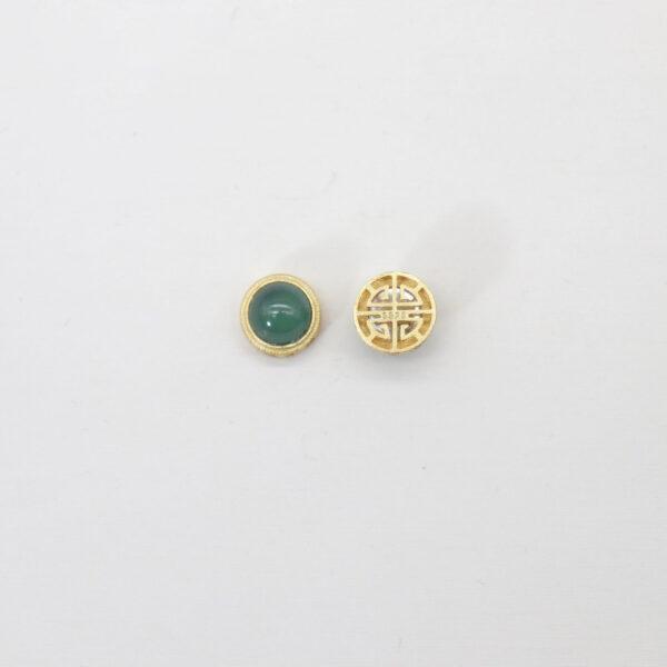 bezel bead, round bead, jadeite bead, green bead, sterling silver bead, gild bead, golden bead - Image 3