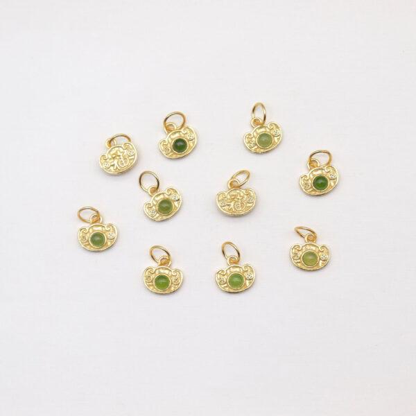 flower charm, nephrite charm, green charm, sterling silver charm, gild bead, golden charm - Image 3