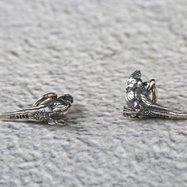 bird charm, Magpie charm, retro charm, s925 sterling silver, silver bead, silver charm, oxidized silver bead - Image 3