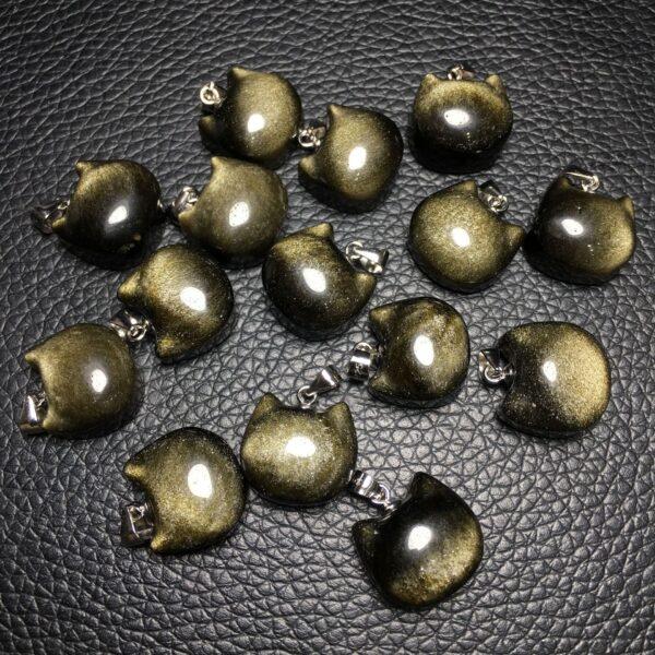 golden obsidian charm, cat head charm, black bead, golden charm, sterling silver charm - Image 3