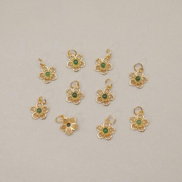 flower charm, nephrite charm, green charm, sterling silver charm, gild bead, golden charm - Image 3