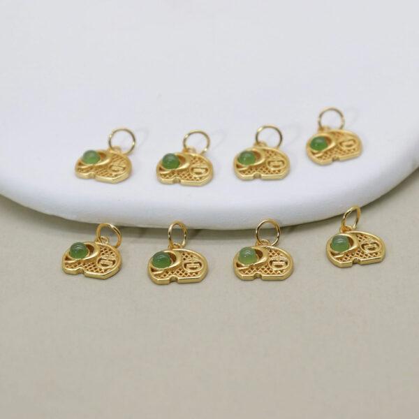 small elephant charm, nephrite charm, green charm, sterling silver charm, gild bead, golden charm - Image 3