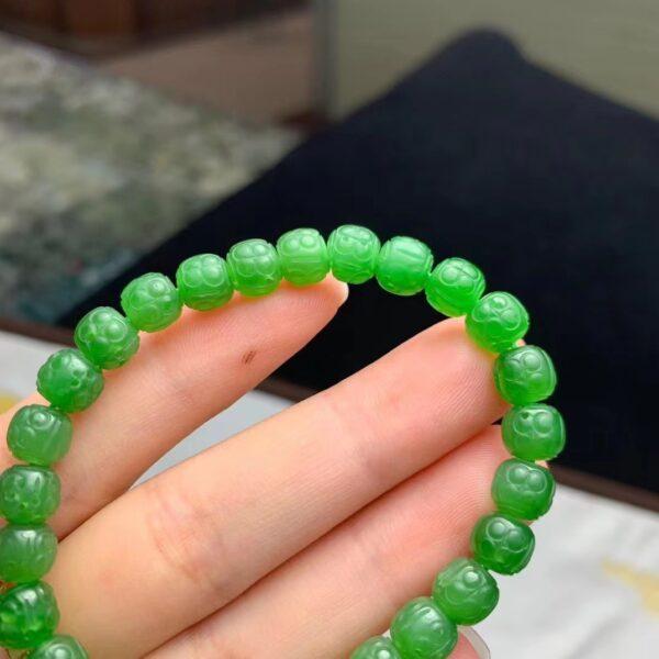 drum beaded bracelet, flower bracelet, nephrite bracelet, jade bracelet, green bracelet, genuine natural bracelet - Image 3