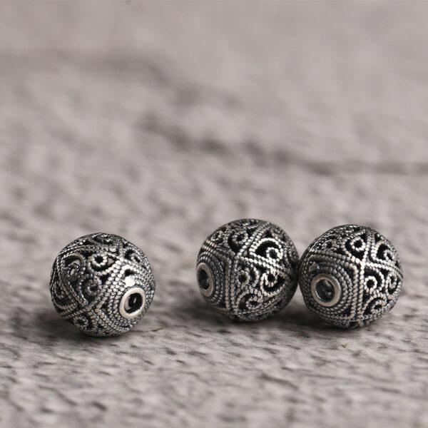 round bead, flower bead, hollow bead, spacer bead, s925 sterling silver, silver bead, oxidized silver bead - Image 3