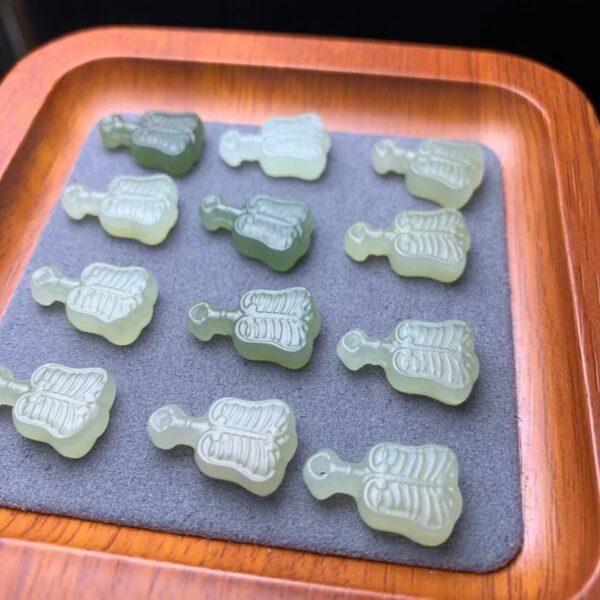 nephrite charm, fan charm, jade charm, green charm, high quality bead, genuine bead, natural bead - Image 3