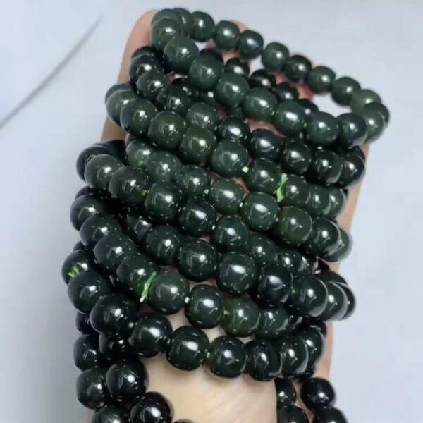 drum beaded bracelet, nephrite bracelet, jade bracelet, deep green bracelet, genuine natural bracelet - Image 3