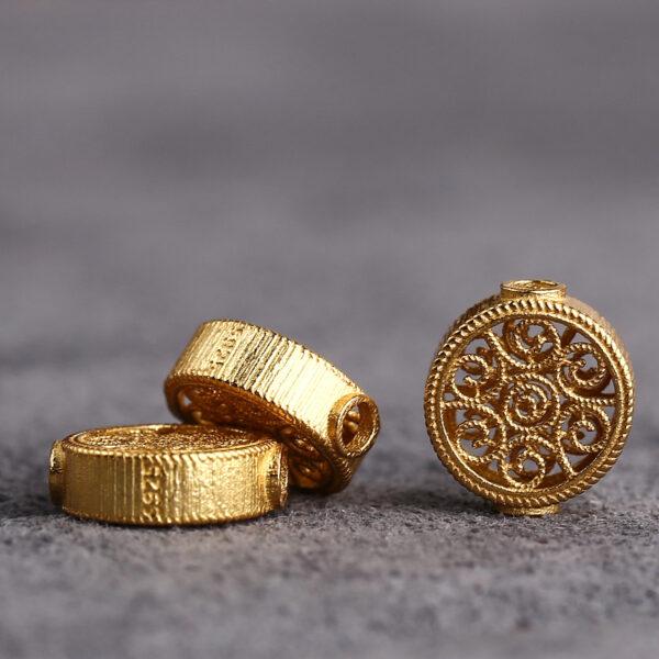 hollow flower bead, round bead, spacer bead, s925 sterling silver, sterling silver bead, golden bead, gild bead - Image 3