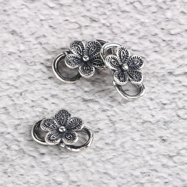 flower bead, plum flower bead, silver hook, silver clasp, s925 sterling silver, silver findings, oxidized silver bead - Image 4