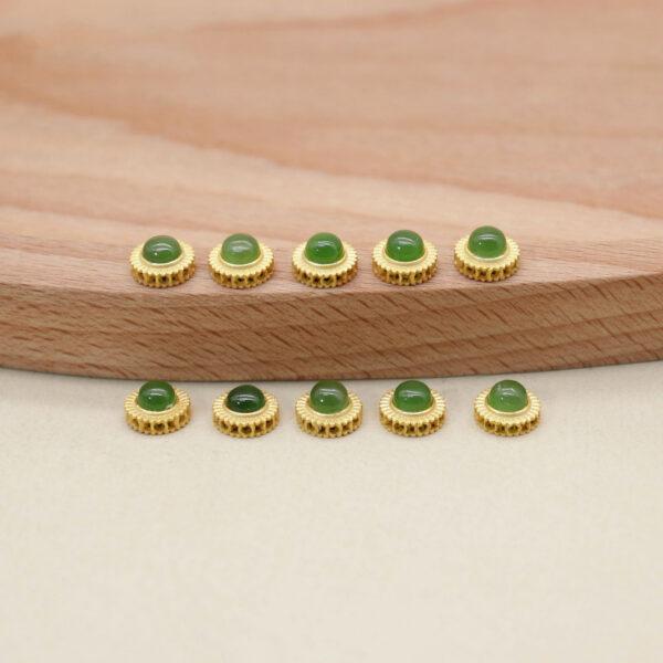 bezel bead, round bead, sun flower bead, nephrite bead, green bead, sterling silver bead, gild bead, golden bead - Image 4