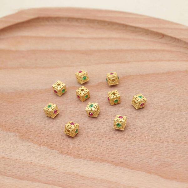 cube bead, hollow flower bead, zircon bead, colorful bead, sterling silver bead, gild bead, golden bead - Image 4