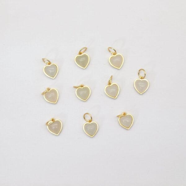 bezel charm, heart charm, nephrite bead, white bead, sterling silver bead, gild bead, golden bead - Image 4