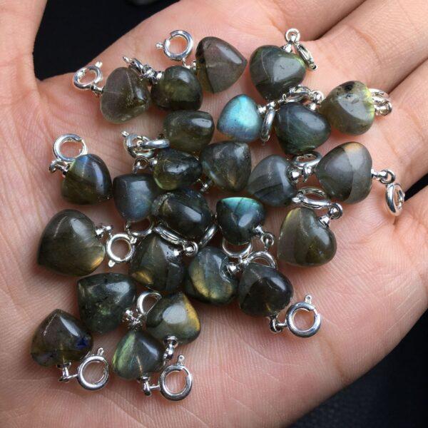 labradorite charm, heart charm, clear bead, sterling silver charm - Image 4