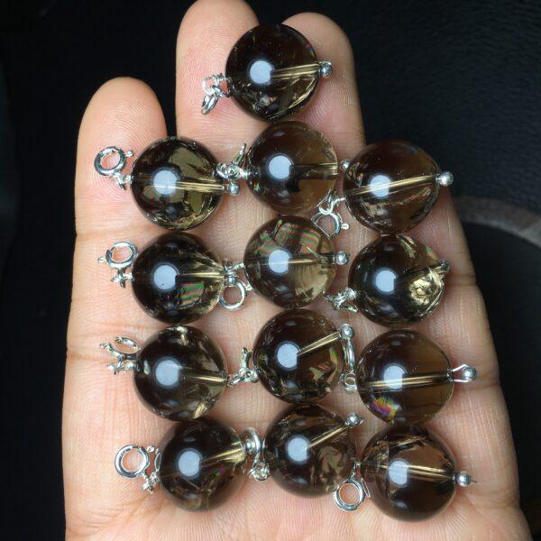 smoky quartz charm, ball charm, gray bead, clear bead, sterling silver charm - Image 4