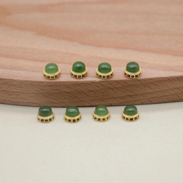 bezel bead, round bead, nephrite bead, green bead, sterling silver bead, gild bead, golden bead - Image 4