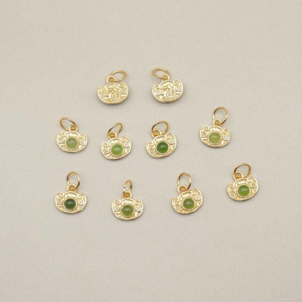 flower charm, nephrite charm, green charm, sterling silver charm, gild bead, golden charm - Image 4