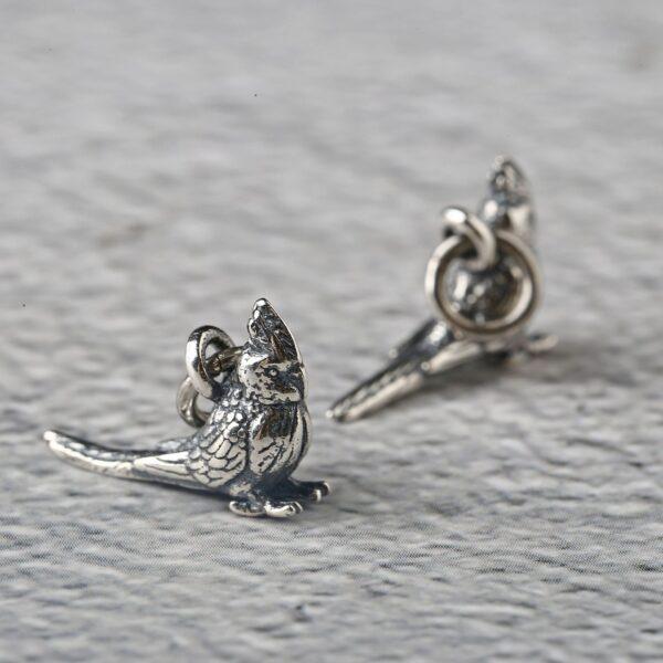 bird charm, Magpie charm, retro charm, s925 sterling silver, silver bead, silver charm, oxidized silver bead - Image 4