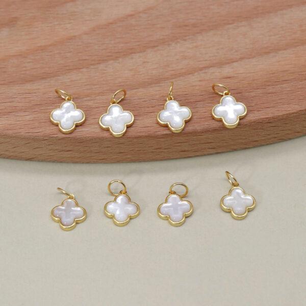 four leaf clover charm, shell charm, white charm, sterling silver charm, gild bead, golden charm - Image 4