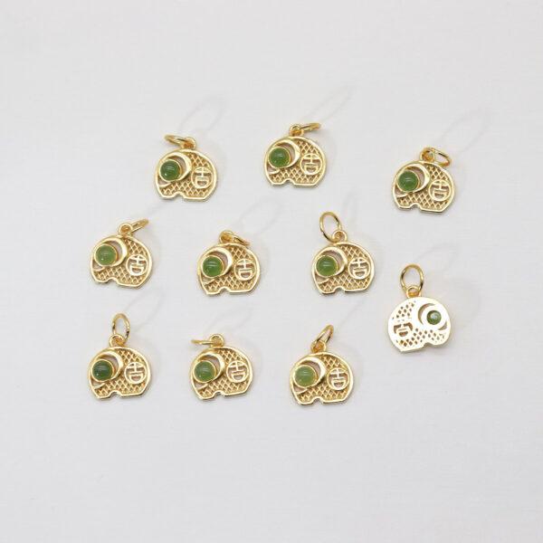 small elephant charm, nephrite charm, green charm, sterling silver charm, gild bead, golden charm - Image 4