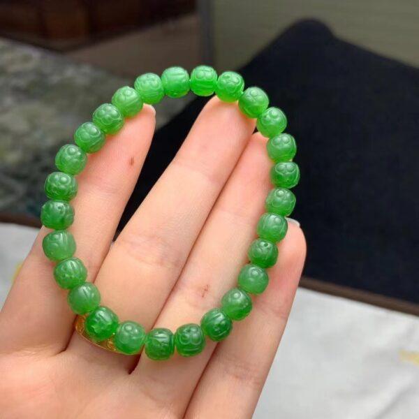 drum beaded bracelet, flower bracelet, nephrite bracelet, jade bracelet, green bracelet, genuine natural bracelet - Image 4