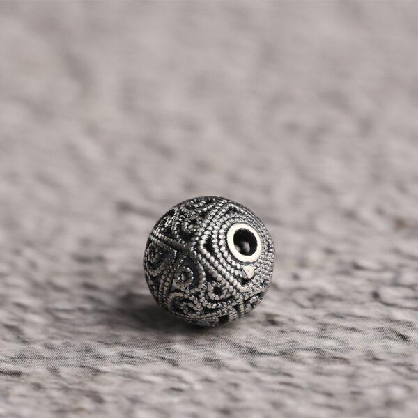 round bead, flower bead, hollow bead, spacer bead, s925 sterling silver, silver bead, oxidized silver bead - Image 4