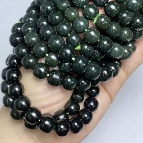 drum beaded bracelet, nephrite bracelet, jade bracelet, deep green bracelet, genuine natural bracelet - Image 4