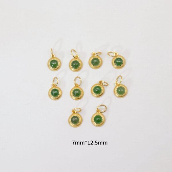bezel charm, round charm, nephrite bead, green bead, sterling silver bead, gild bead, golden bead - Image 4