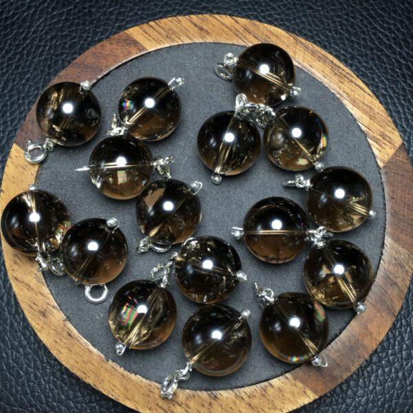 smoky quartz charm, ball charm, gray bead, clear bead, sterling silver charm - Image 5