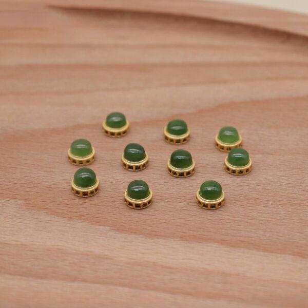 bezel bead, round bead, nephrite bead, green bead, sterling silver bead, gild bead, golden bead - Image 5