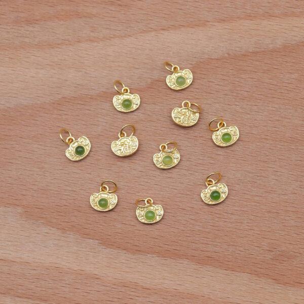 flower charm, nephrite charm, green charm, sterling silver charm, gild bead, golden charm - Image 5