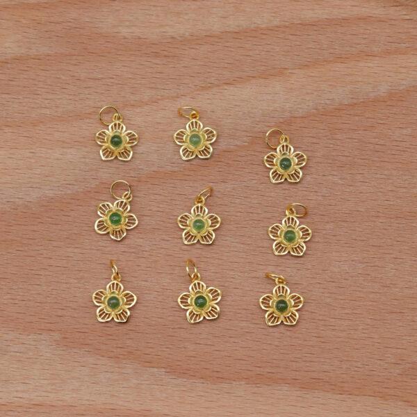 flower charm, nephrite charm, green charm, sterling silver charm, gild bead, golden charm - Image 5