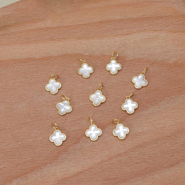 four leaf clover charm, shell charm, white charm, sterling silver charm, gild bead, golden charm - Image 5