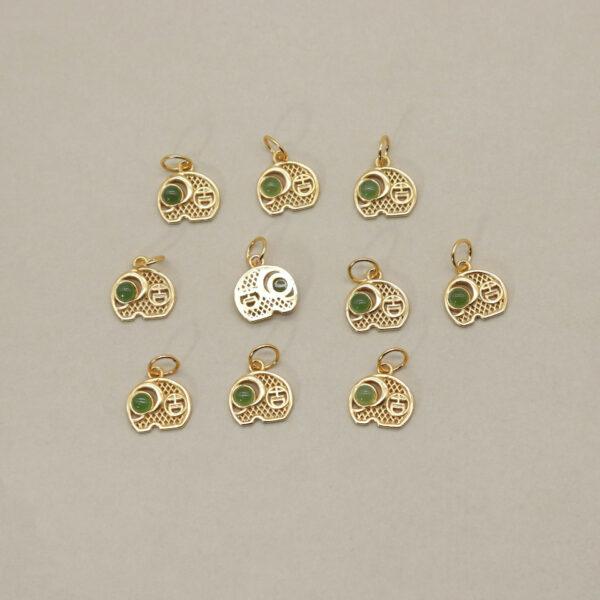 small elephant charm, nephrite charm, green charm, sterling silver charm, gild bead, golden charm - Image 5