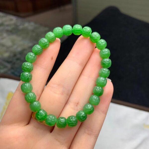 drum beaded bracelet, flower bracelet, nephrite bracelet, jade bracelet, green bracelet, genuine natural bracelet - Image 5