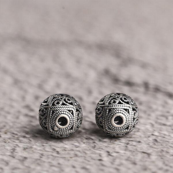 round bead, flower bead, hollow bead, spacer bead, s925 sterling silver, silver bead, oxidized silver bead - Image 5