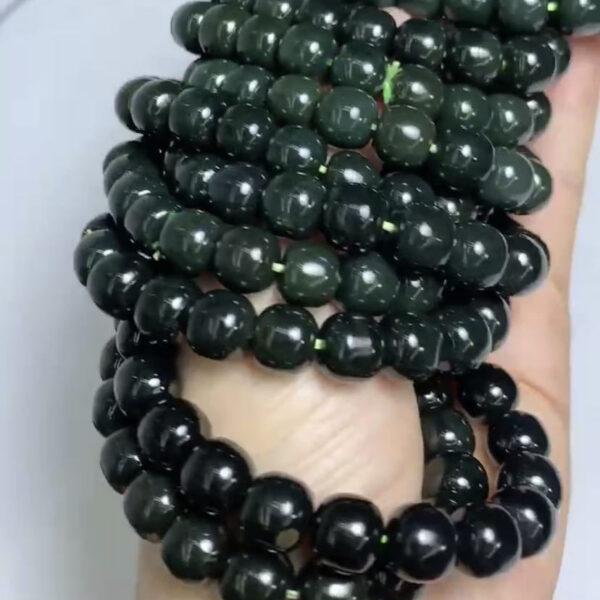 drum beaded bracelet, nephrite bracelet, jade bracelet, deep green bracelet, genuine natural bracelet - Image 5