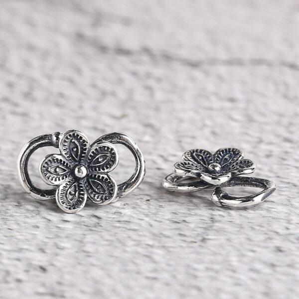 flower bead, plum flower bead, silver hook, silver clasp, s925 sterling silver, silver findings, oxidized silver bead - Image 5