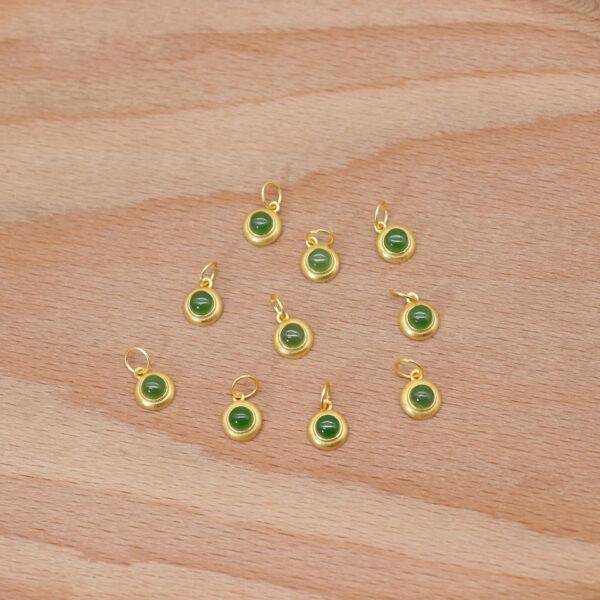 bezel charm, round charm, nephrite bead, green bead, sterling silver bead, gild bead, golden bead - Image 5