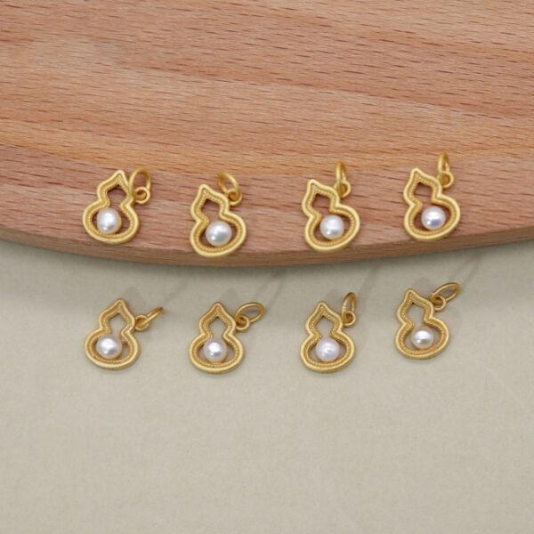 bezel charm, hollow gourd charm, pearl bead, white bead, sterling silver bead, gild bead, golden bead - Image 5