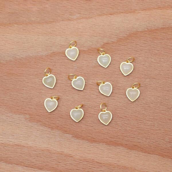 bezel charm, heart charm, nephrite bead, white bead, sterling silver bead, gild bead, golden bead - Image 5