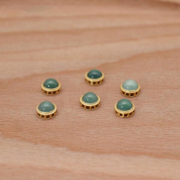 bezel bead, round bead, jadeite bead, green bead, sterling silver bead, gild bead, golden bead - Image 6