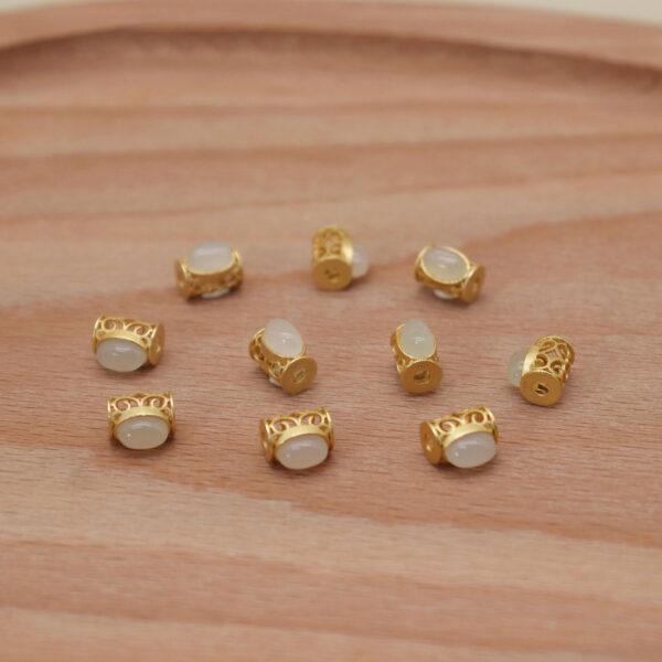 bezel bead, hollow flower bead, oval bead, nephrite bead, white bead, sterling silver bead, gild bead, golden bead - Image 6