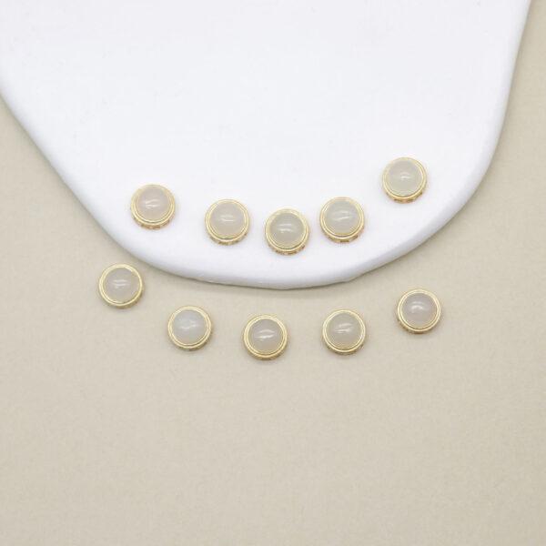 bezel bead, round bead, nephrite bead, white bead, sterling silver bead, gild bead, golden bead - Image 6
