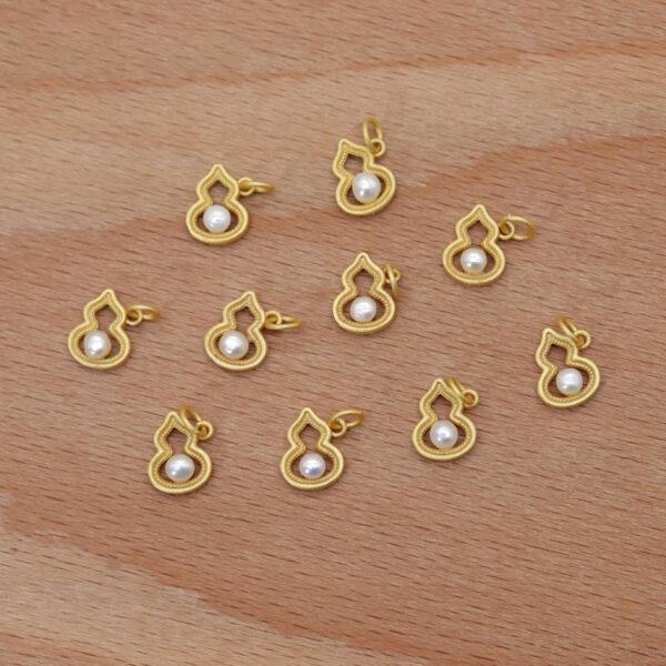 bezel charm, hollow gourd charm, pearl bead, white bead, sterling silver bead, gild bead, golden bead - Image 6