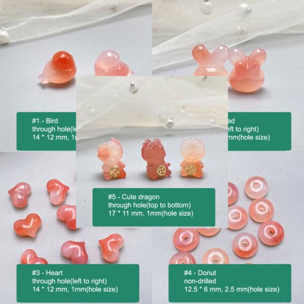multi shapes bead, agate bead, agate charm, pink bead, orange bead, red bead